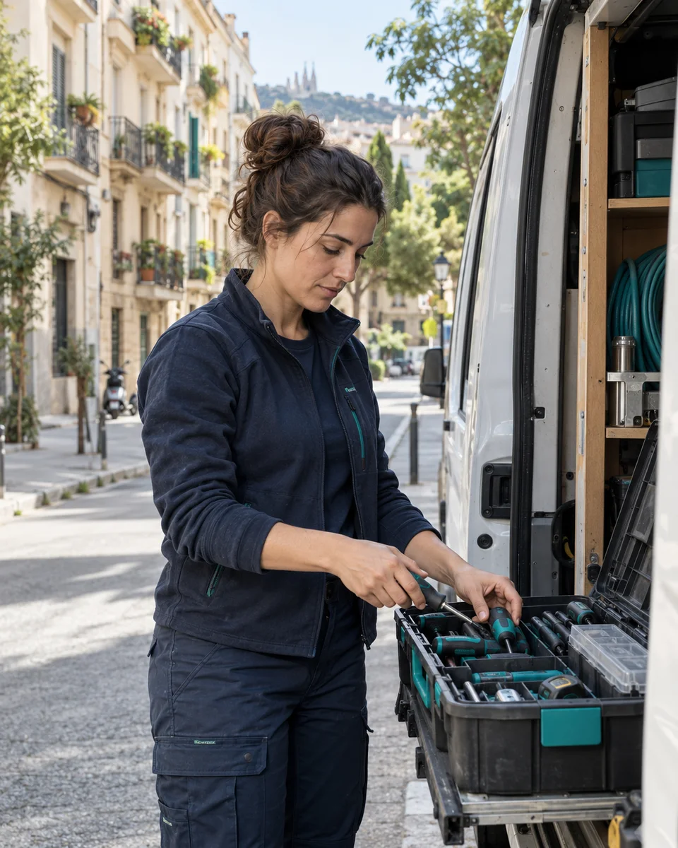 Una profesional prepara sus herramientas antes de un servicio
